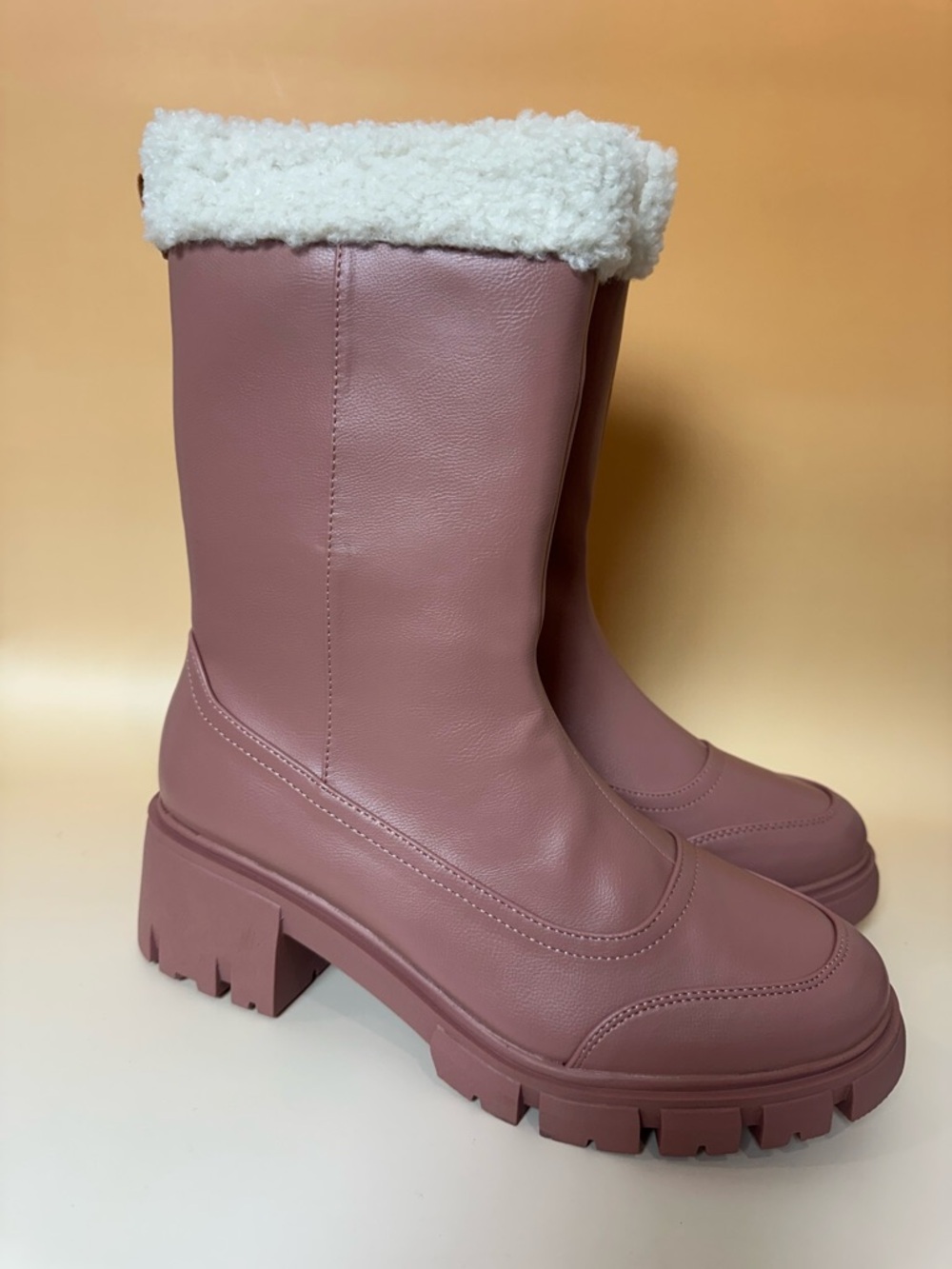 Cape Robbin Dusty Rose Faux-Shearling Mid-Calf Boots